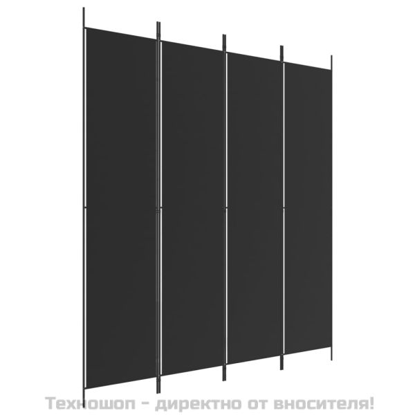 Параван за стая, 4 панела, черен, 200x220 cм, плат