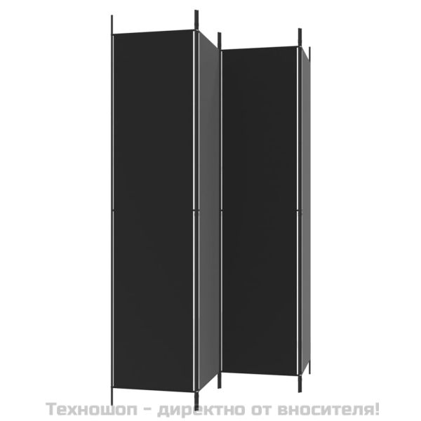 Параван за стая, 4 панела, черен, 200x220 cм, плат