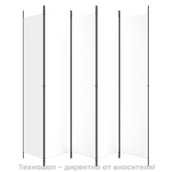 Параван за стая, 5 панела, бял, 250x220 см, текстил