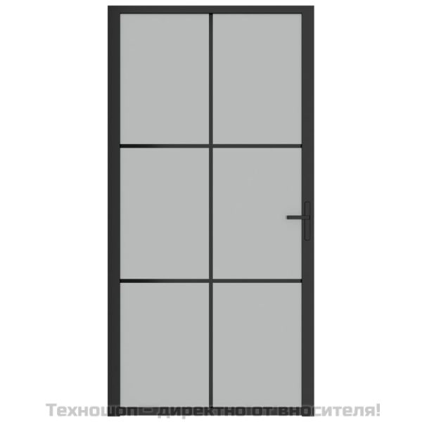 Интериорна врата, 102,5x201,5 см, черен мат, стъкло и алуминий