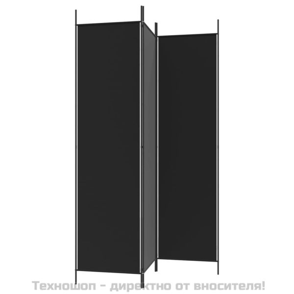 Параван за стая, 3 панела, черен, 150x200 см, плат