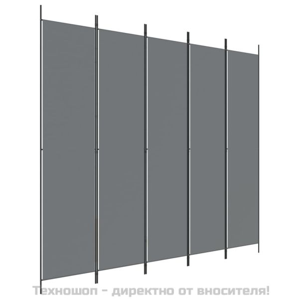 Параван за стая, 5 панела, антрацит, 250x220 cм, текстил