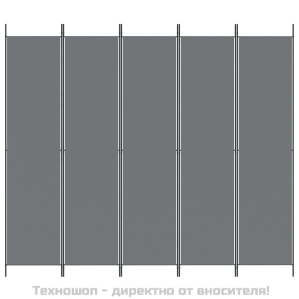 Параван за стая, 5 панела, антрацит, 250x220 cм, текстил