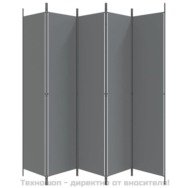 Параван за стая, 5 панела, антрацит, 250x220 cм, текстил