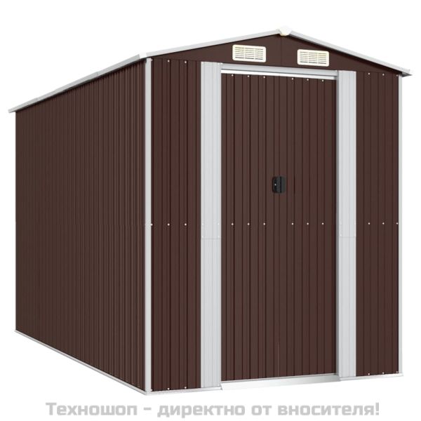 Градински навес тъмнокафяв 192x357x223 см поцинкована стомана