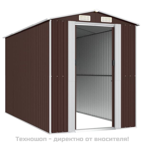Градински навес тъмнокафяв 192x357x223 см поцинкована стомана