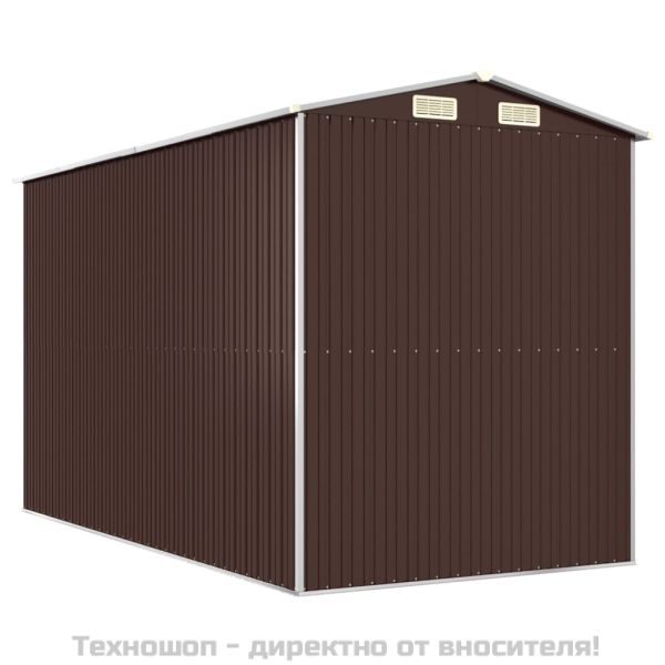 Градински навес тъмнокафяв 192x357x223 см поцинкована стомана