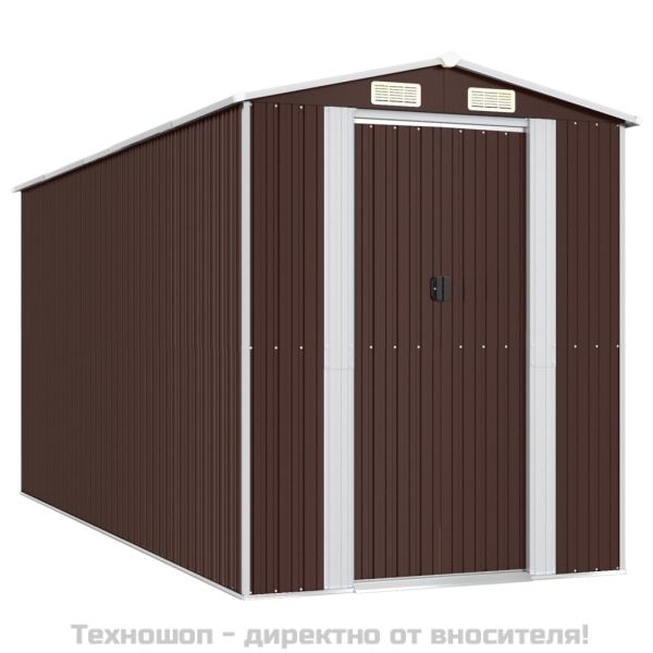 Градински навес тъмнокафяв 192x440x223 см поцинкована стомана
