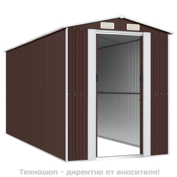 Градински навес тъмнокафяв 192x440x223 см поцинкована стомана