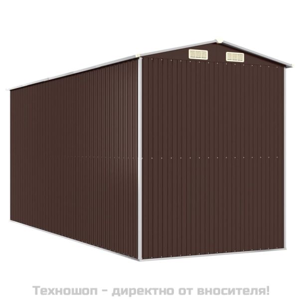 Градински навес тъмнокафяв 192x440x223 см поцинкована стомана
