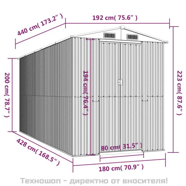 Градински навес тъмнокафяв 192x440x223 см поцинкована стомана