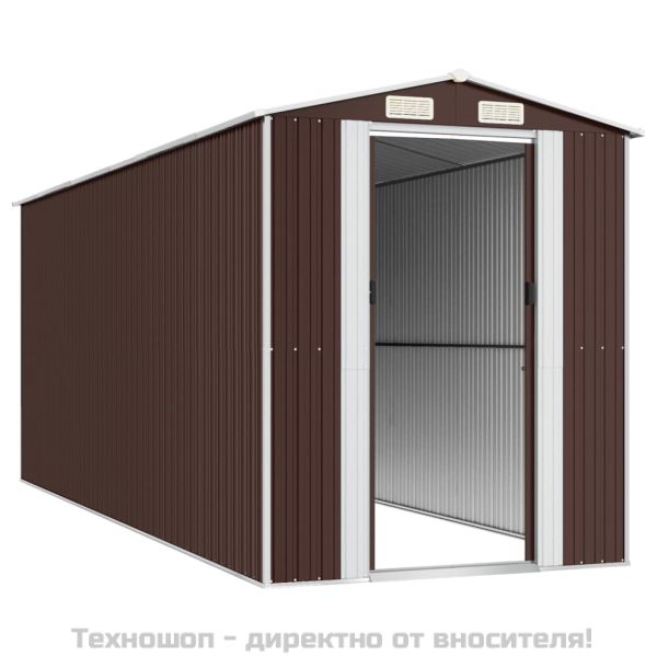 Градински навес тъмнокафяв 192x523x223 см поцинкована стомана