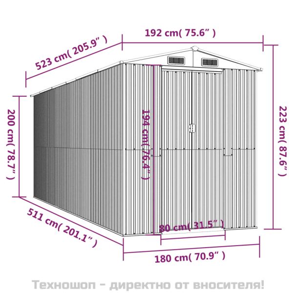 Градински навес тъмнокафяв 192x523x223 см поцинкована стомана