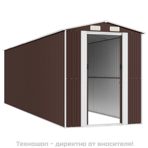 Градински навес тъмнокафяв 192x689x223 см поцинкована стомана