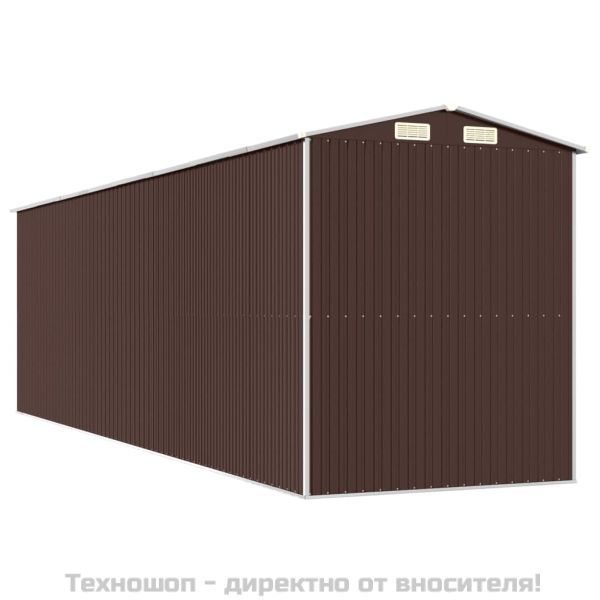 Градински навес тъмнокафяв 192x689x223 см поцинкована стомана