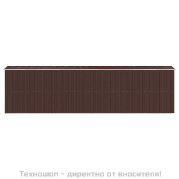 Градински навес тъмнокафяв 192x772x223 см поцинкована стомана