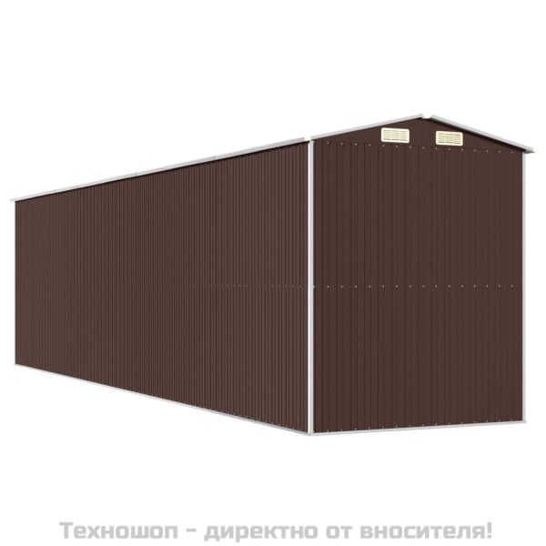 Градински навес тъмнокафяв 192x772x223 см поцинкована стомана