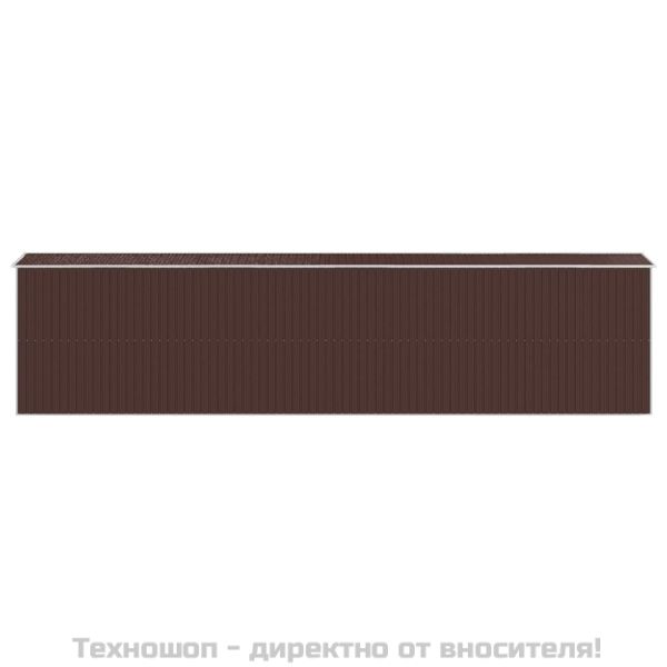 Градински навес тъмнокафяв 192x855x223 см поцинкована стомана