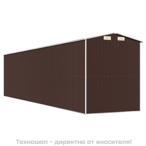 Градински навес тъмнокафяв 192x855x223 см поцинкована стомана