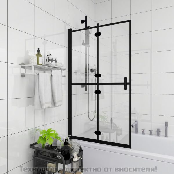 Сгъваем душ параван, ESG стъкло, 120x140 см, черен