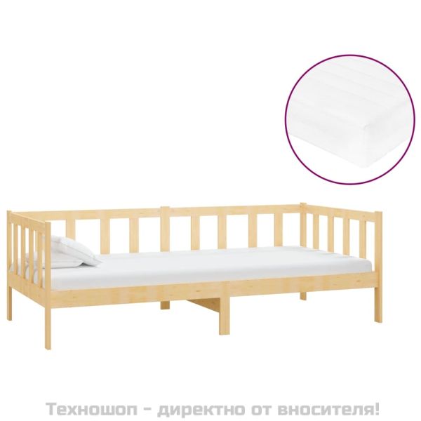 Дневно легло с матрак, 90x200 см, борово дърво масив