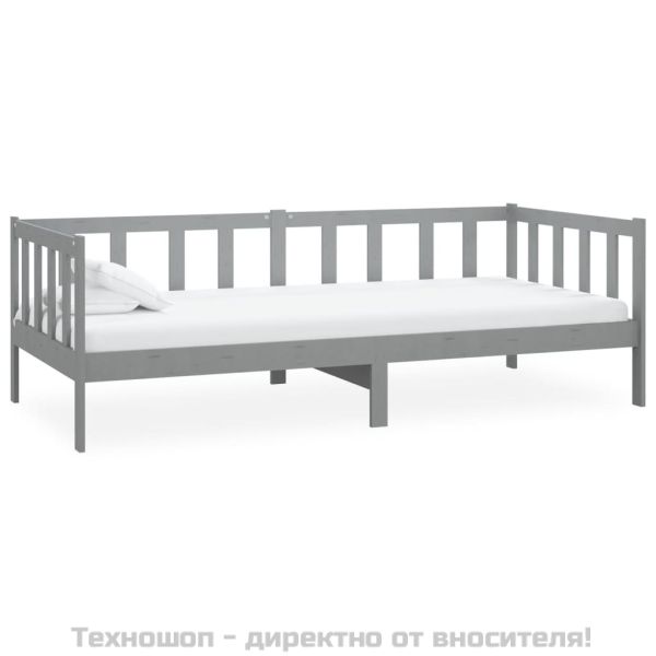 Дневно легло с матрак, 90x200 см, сиво, борово дърво масив
