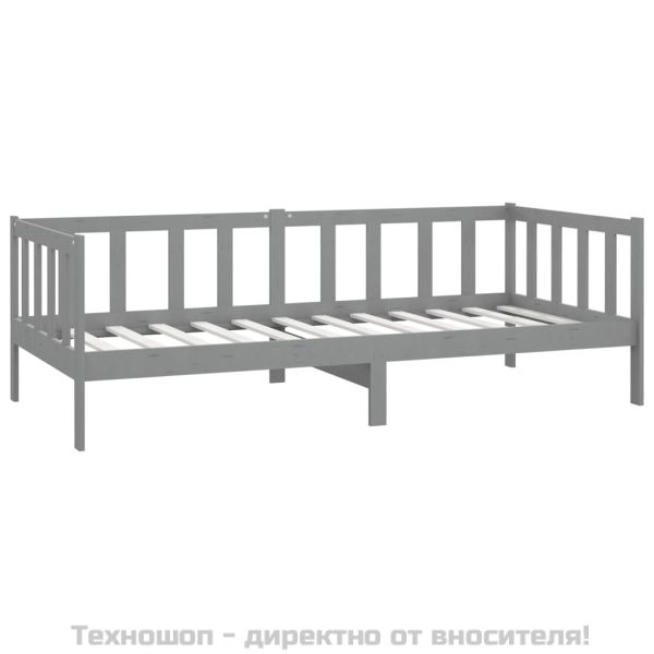 Дневно легло с матрак, 90x200 см, сиво, борово дърво масив