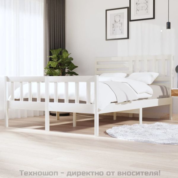 рамка за легло бяло 150x200 см King Size масивно дърво