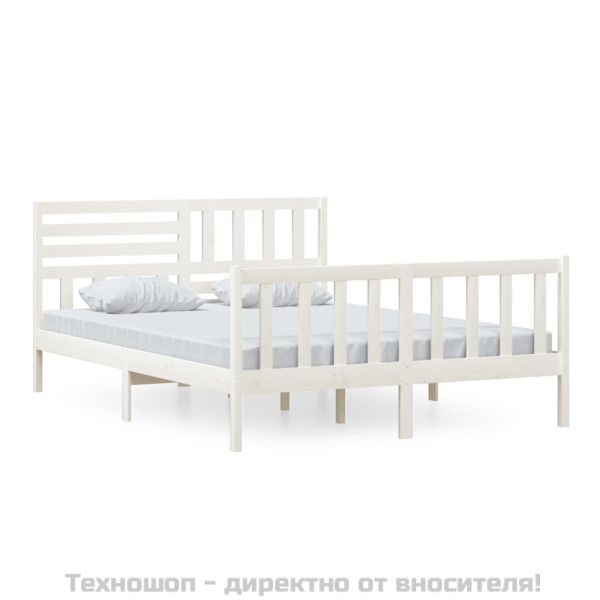 рамка за легло бяло 150x200 см King Size масивно дърво