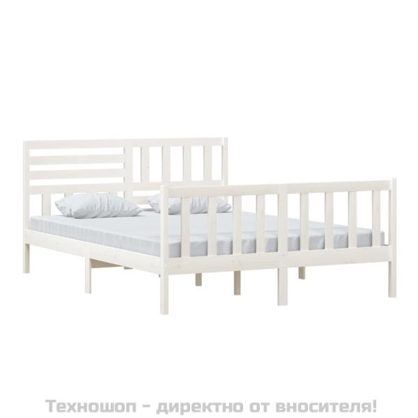 рамка за легло бяло 150x200 см King Size масивно дърво
