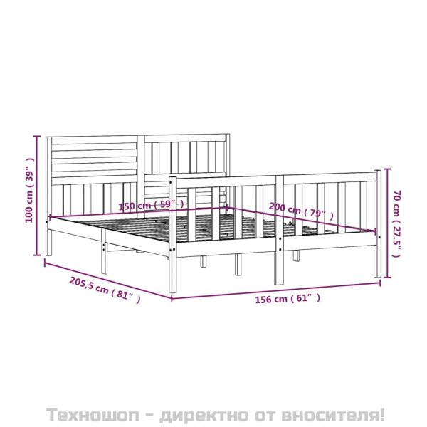 рамка за легло бяло 150x200 см King Size масивно дърво