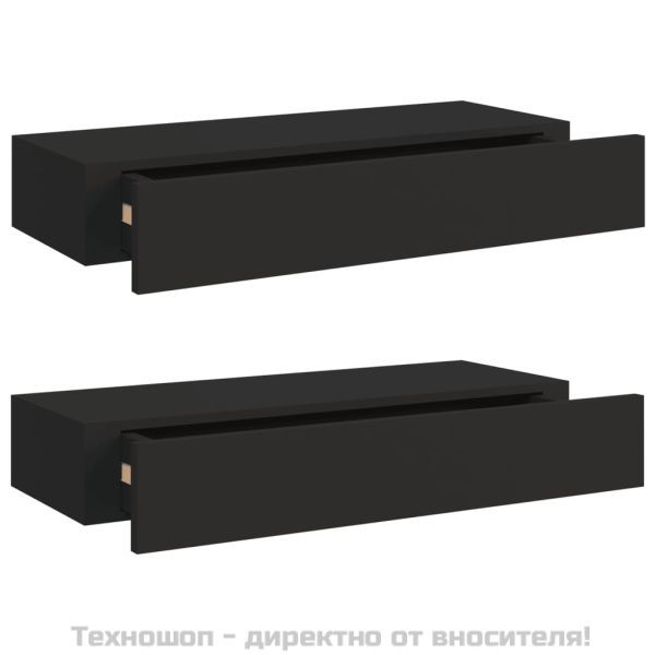 Стенни рафтове с чекмеджета, 2 бр, черни, 60x23,5x10 см, МДФ