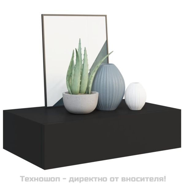 Стенни рафтове с чекмеджета, 2 бр, черни, 40x23,5x10 см, МДФ