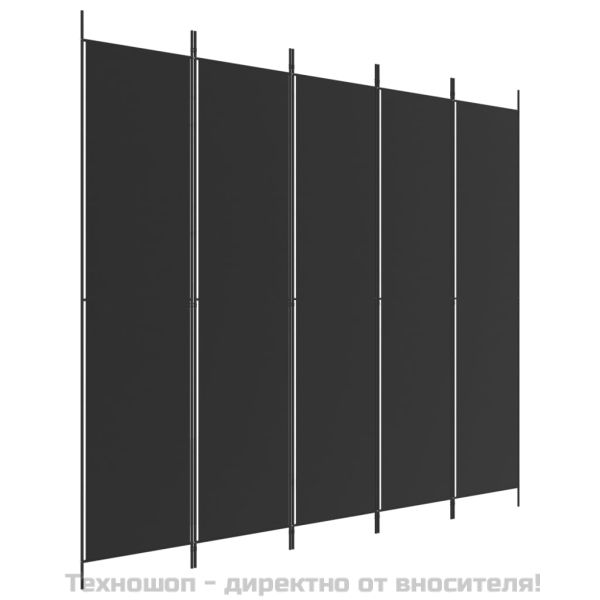 Параван за стая, 5 панела, черен, 250x220 см, текстил