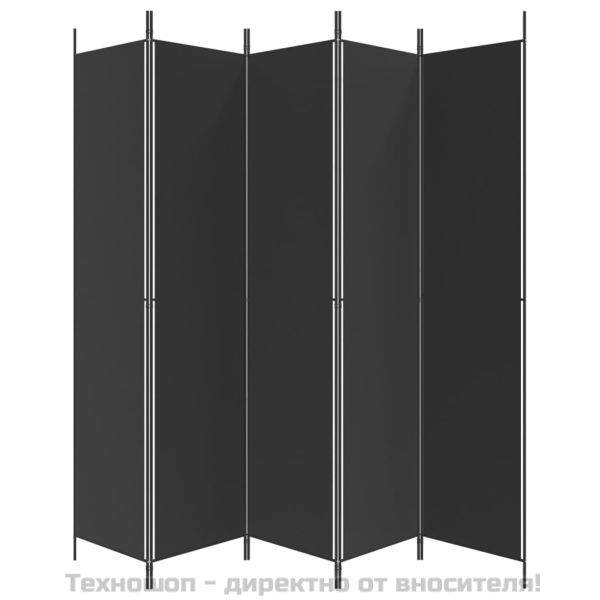 Параван за стая, 5 панела, черен, 250x220 см, текстил