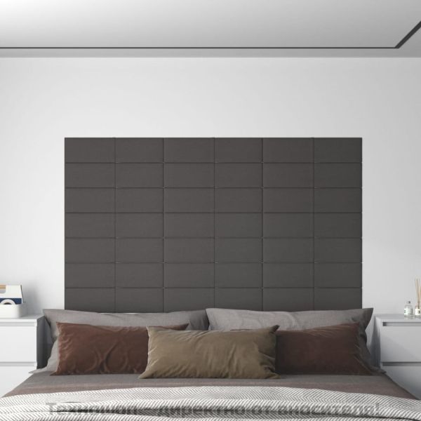 Стенни панели, 12 бр, тъмносиви, 60x15 см, плат, 1,08 м²