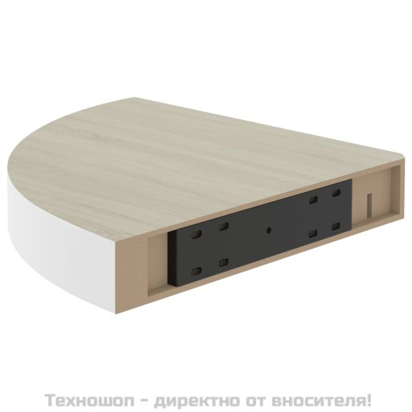 Стенни ъглови рафтове, 4 бр, дъб и бяло, 25x25x3,8 см, МДФ
