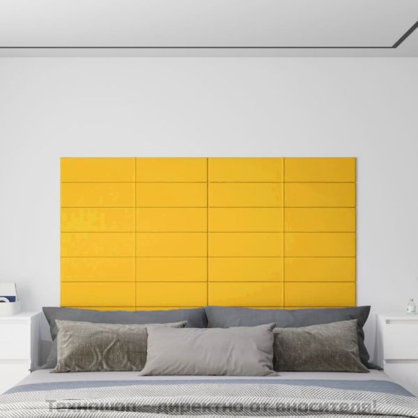 Стенни панели, 12 бр, жълти, 90x15 см, кадифе, 1,62 м²