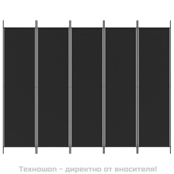 Параван за стая, 5 панела, черен, 250x200 см, текстил