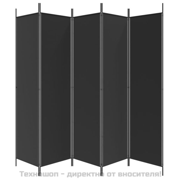 Параван за стая, 5 панела, черен, 250x200 см, текстил