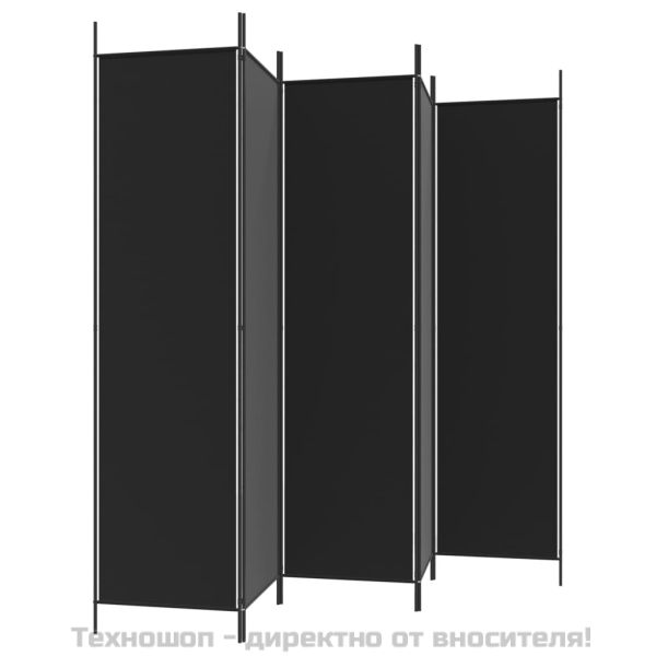 Параван за стая, 5 панела, черен, 250x200 см, текстил