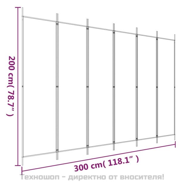 Параван за стая, 6 панела, кафяв, 300x200 см, плат