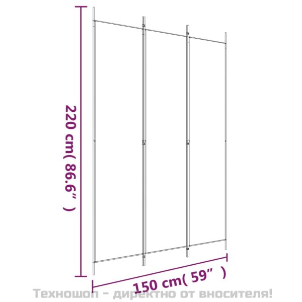 Параван за стая, 3 панела, черен, 150x220 см, плат