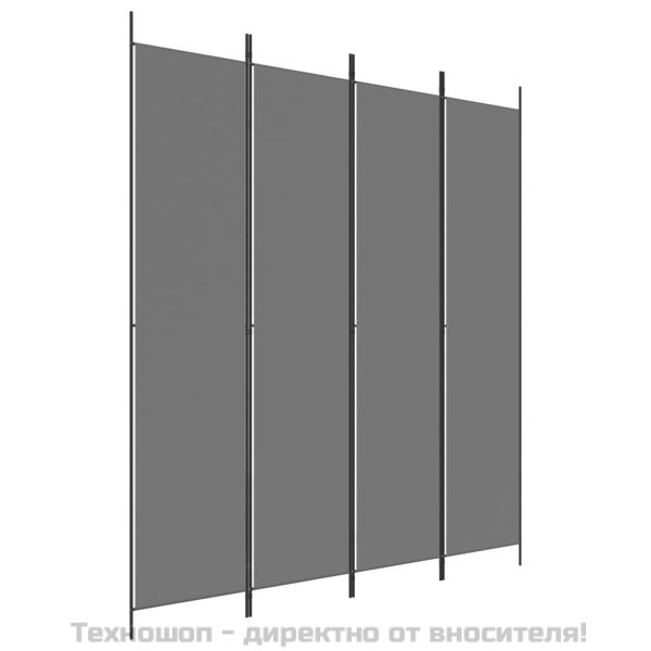 Параван за стая, 4 панела, антрацит, 200x220 cм, текстил