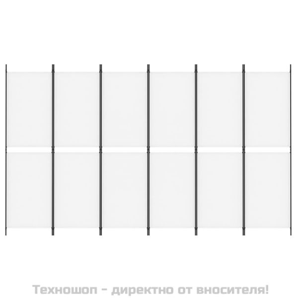 Параван за стая, 6 панела, бял, 300x180 см, текстил