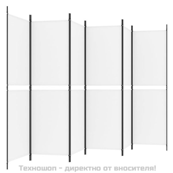 Параван за стая, 6 панела, бял, 300x180 см, текстил
