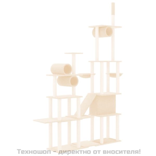Котешко дърво със сизалени стълбове, кремаво, 279 см