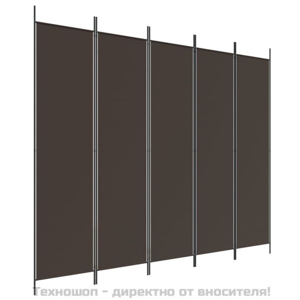 Параван за стая, 5 панела, кафяв, 250x200 см, плат