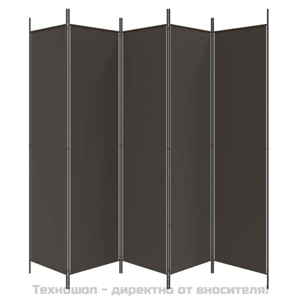 Параван за стая, 5 панела, кафяв, 250x200 см, плат