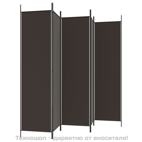 Параван за стая, 5 панела, кафяв, 250x200 см, плат